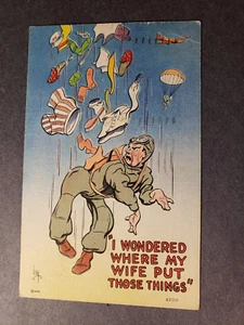 LAAF, LINCOLN, NEBRASKA 2nd Air Force FUNNY PARACHUTE Postcard 1944 WWII w/ note - Picture 1 of 2
