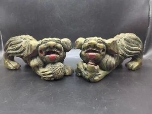 Pair of Vintage Chinese Gold Gilt Wood Carved Foo Dogs - Picture 1 of 11