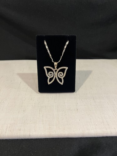 Ciondolo mariposa farfalla zirconi bianchi donna ragazza placca oro e catenina Valentino