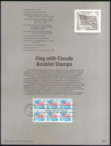 US. SP787. 2285c. 25c. Flag with Clouds Booklet Pane of 6, Souvenir Pages. 1988 - Picture 1 of 1