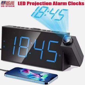 180° LED Digital Projector Rotatable Projection Snooze Dual Alarm Clock USB 24H - Picture 1 of 20