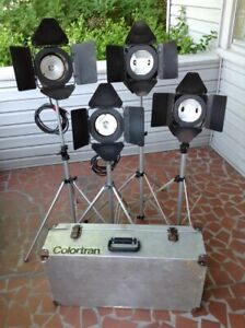 vintage Berkey Colortran video 4-light kit: 2 mini-pro spots/2 minibroads/stands