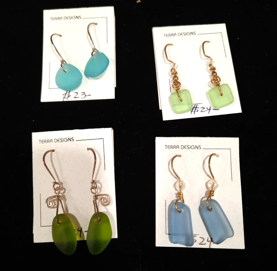 LOT 4 Handmade Artisan Earrings ART Glass 3 Sterling Silver 1 Bronze Wires - Image 1 of 4