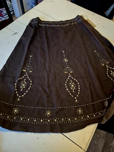 NWT - Two Star Dog Linen/Cotton Brown Beaded Skirt - M - Picture 1 of 6