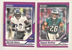 SAQUON BARKLEY PURPLE PRESS PROOF 2024 DONRUSS FOOTBALL #32 EAGLES SUPER BOWL - Picture 1 of 2