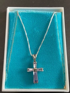 Sterling Silver Amethyst Cross Pendant Necklace 17 inch chain - Picture 1 of 10