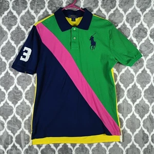 Polo Ralph Lauren Youth XL Blue Colorblock Big Pony Shirt Bold Stripe #3 Tween - Picture 1 of 8