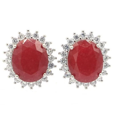 Encantadores pendientes de plata rubíes rojos reales circonita cúbica blanca para novia boda uso diario Foto 1 de 3