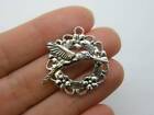 4 Humming bird flower toggle clasps antique silver tone FS89