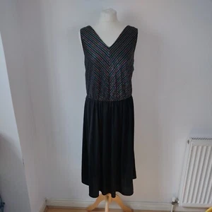True Vintage 70s UK 18-20 Lurex Metallic Rainbow Stripe Midi Dress Disco Evening - Picture 1 of 10