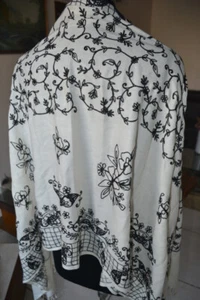 CHAL PASHMINA BLANCO DE LUJO CREWEL CREWEL BORDADO 100% ESTOLA CACHEMIRA - Imagen 1 de 7