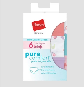 Hanes Girls' 6 Pack Organic Cotton Pure Comfort Briefs Size 14 - Various Colors - Picture 1 of 2