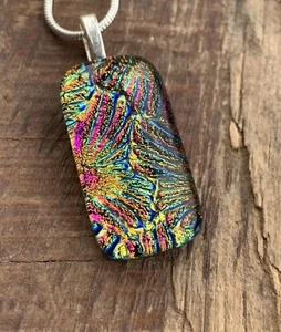 Dichroic Glass Large Pendant Handmade Cornwall Gold Pink Coral Sea - Picture 1 of 6