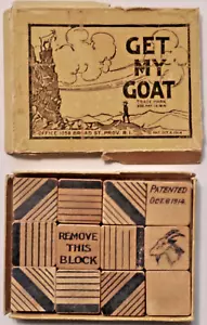 Antiguo rompecabezas de bloques de madera deslizante GET MY GOAT 1914 PROVIDENCE, RI completo/caja - Imagen 1 de 8