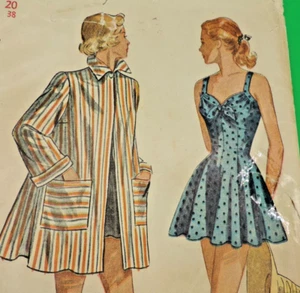 1940s Simplicity #2441 Miss Swimsuit & Coverup/Overblouse Sz: 14 B: 32" Complete - Picture 1 of 7
