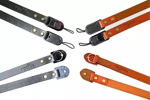 Tracolla per fotocamera in pelle tracolla chiusura rapida cognac marrone nero - Foto 1 di 7