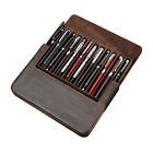 12-Slot Retro Pure Leather Pen Case Removable Tray Holder Pencil Organizer Bag