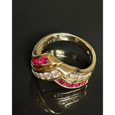 14K YELLOW GOLD RUBY AND 0.34 CARAT DIAMOND RING SIZE 3 SKY - Image 1 of 4