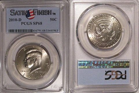 2010 D Kennedy Half Dollar 50c PCGS SP68 Satin Finish Cover