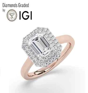 Emerald Solitaire Labgrown Diamond Engagement Ring 14k Rose Gold 1.30 Ct - Picture 1 of 23