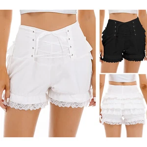 Womens Lolita Frilly Shorts Maid Cosplay Costume Tiered Ruffle Lace Bloomers - Picture 1 of 29