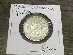 1955 1 Gulden Silver Netherlands World Coin #531e FREE SHIPPING #532e