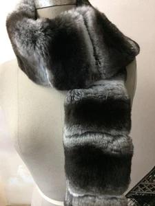 NEW GENUINE MEN’S CHINCHILLA FUR Black Velvet SCARF LONG 54´´ - Picture 1 of 2