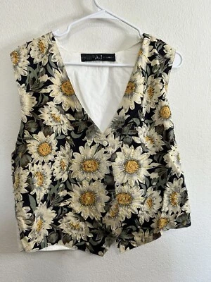 Chaleco vintage de algodón floral beige AJ para mujer talla XL Foto 1 de 4