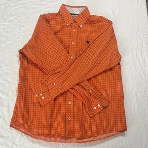 Cinch Men's Small Western Wear Orange Geometric Button Down Long-sleeve Shirt - Picture 1 of 12