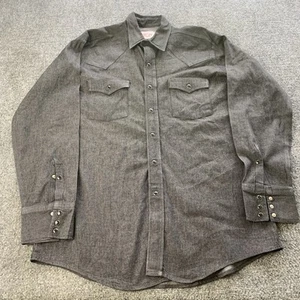Vintage Saddle King Western Shirt Men 16.5 Gray Denim Pearl Snap Cotton Made USA - Picture 1 of 13