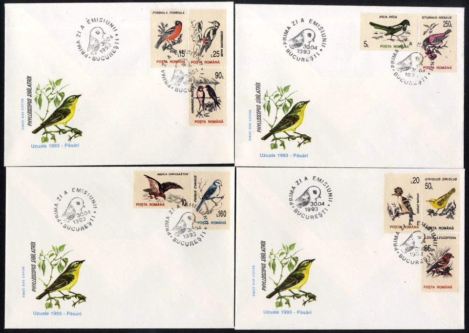 Sellos habituales Rumania 1993 Birds 4 FDC Foto 1 de 1
