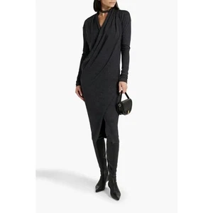 Brunello Cucinelli Wrap Effect Wool Blend Jersey Dress Charcoal Grey Size L - Picture 1 of 6