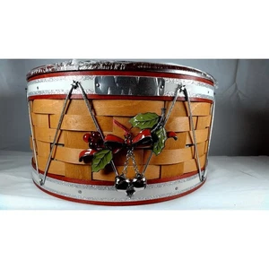 Longaberger 2012 Christmas Collection Drum Basket, Protector, Lid, Liner, Tie on - Picture 1 of 10