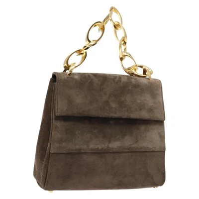 Auténtico bolso de mano Salvatore Ferragamo cadena gamuza gris dorado BA4690 Foto 1 de 4