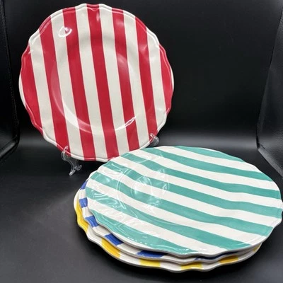 "Juego de 4 platos de cena de melamina de 11"" a rayas rojas azul aguamarina Jia Wei Lifestyle" Foto 1 de 4