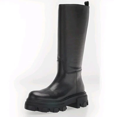 Botas altas Steve Madden Priority de cuero negro suela gruesa para mujer talla 8 Foto 1 de 4