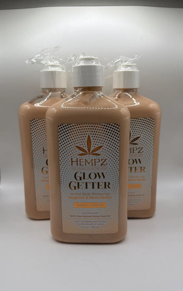 Hempz Glow Getter Body Moisturizer Bergamot & Vanilla Shimmer Lotion 17oz