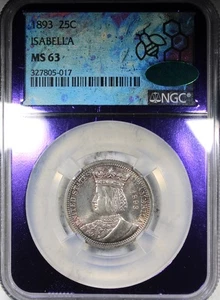1893 Isabella Commemorative Quarter NGC MS63 CAC Rainbow Rim Toned - Picture 1 of 4