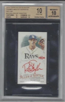 2016 TOPPS A&G RICHIE SHAFFER MINI RED INK AUTO AGA-RS TAMPA BAY 08/10 BECKETT10 - Image 1 of 2