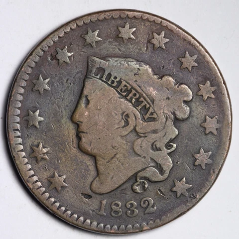 1832 Coronet Head Large Cent CHOICE VG E295 ANL Cover
