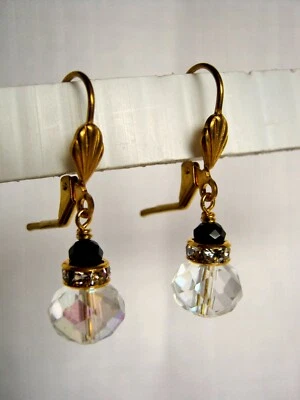 Pendientes colgantes pequeños vintage transparentes AB con cristal negro bronce envejecido Foto 1 de 2