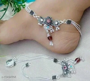 Conjunto de tobillera de cadena de diseñador con pie de pago enchapado en plata indio para mujer joyería de moda - Imagen 1 de 7