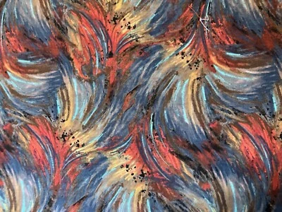 Vintage 90s Deep Colors Patterned Cotton Fabric 1/2 yard 68" wide teal red brown - Image 1 of 4