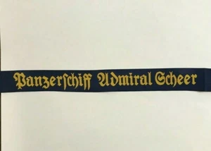 KRIEGSMARINE PANZERSCHIFF ADMMIRAL SCHEER Cap tally Bevo German WW2 - Picture 1 of 3