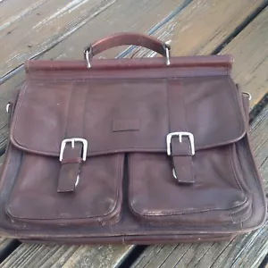 Wilsons Pelle Studio Brown Leather Briefcase Messenger Bag Double Buckle Vtg - Picture 1 of 10