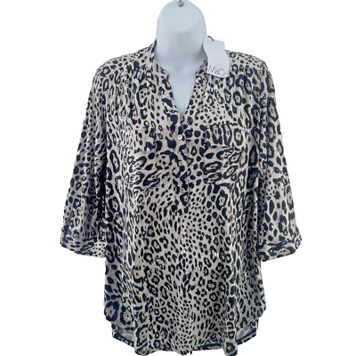 Marina Kaneva Half Placket Blouse, Animal Print, Size UK 12, Brown - Image 1 of 4