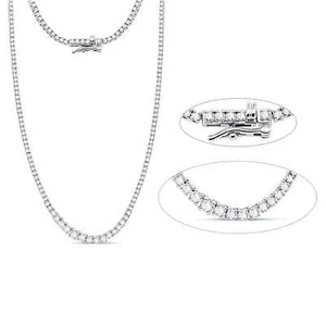14K White Gold 5.1 Ct Lab Grown Diamond Graduated Tennis Necklace 17 Inch - Picture 1 of 2