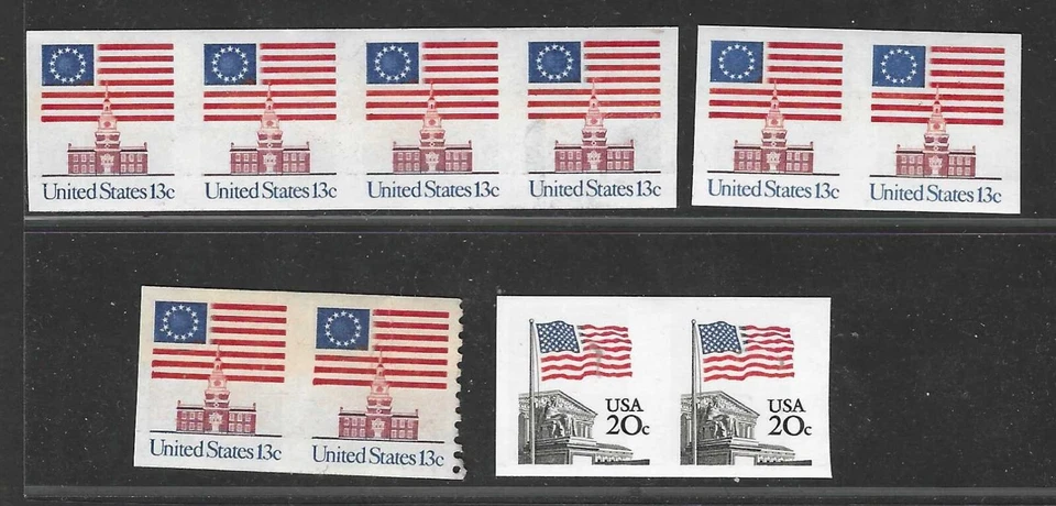 US 1975 & 1981 OLD GLORY US FLAG IMPERFS FROM SHEET & COILS NH - Image 1 of 2