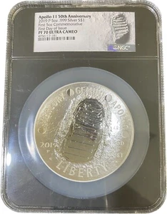 2019 P 5oz Silver Apollo 11 50th Anniv. First Day Issue First 5oz Commemorative - Picture 1 of 2