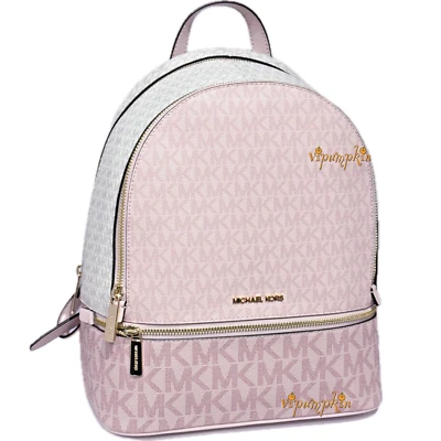 Michael Kors Rhea Medium Signature Logo Backpack MK Powder Blush Pink Multi - Image 1 of 4